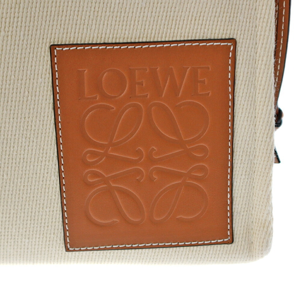 Loewe Cushion Tote Bag Shoulder Leather Brown Ivory White Tan Logo - Picture 7 of 9